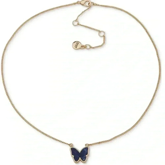 DNK Gold-Tone Stone Butterfly Pendant Necklace, 16" + 3" extender - Picture 1 of 4
